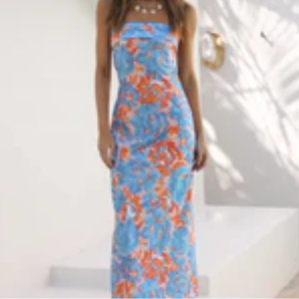 Floral Blue and Orange Maxi Dress